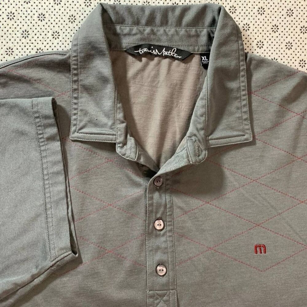 Travis Mathew Men's XL Gray Polo Shirt Pima Cotton Diamond Pattern Golf